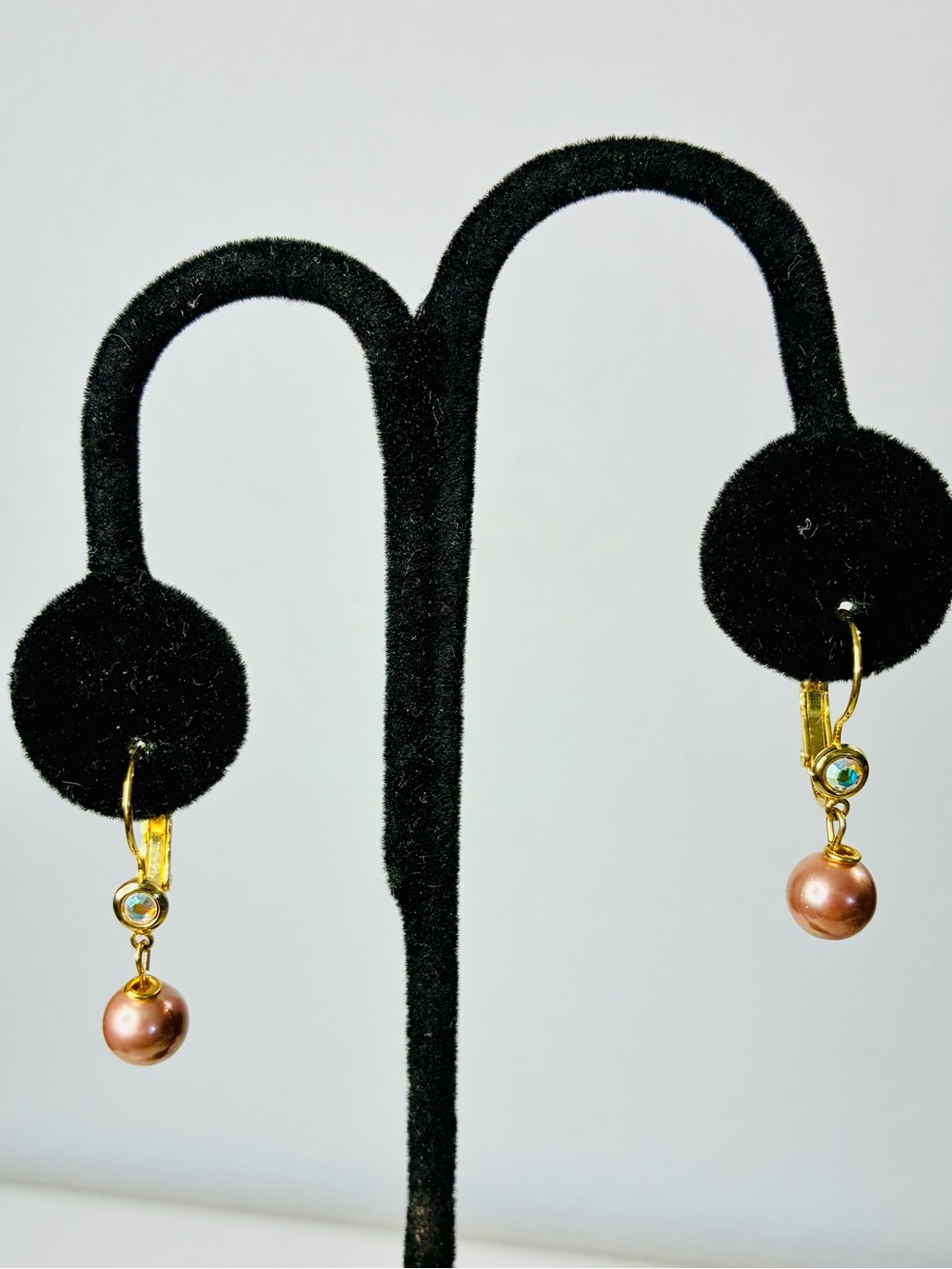 Kirks Folly Gold-tone Pink Pearl Drop Earrings with Crystal
